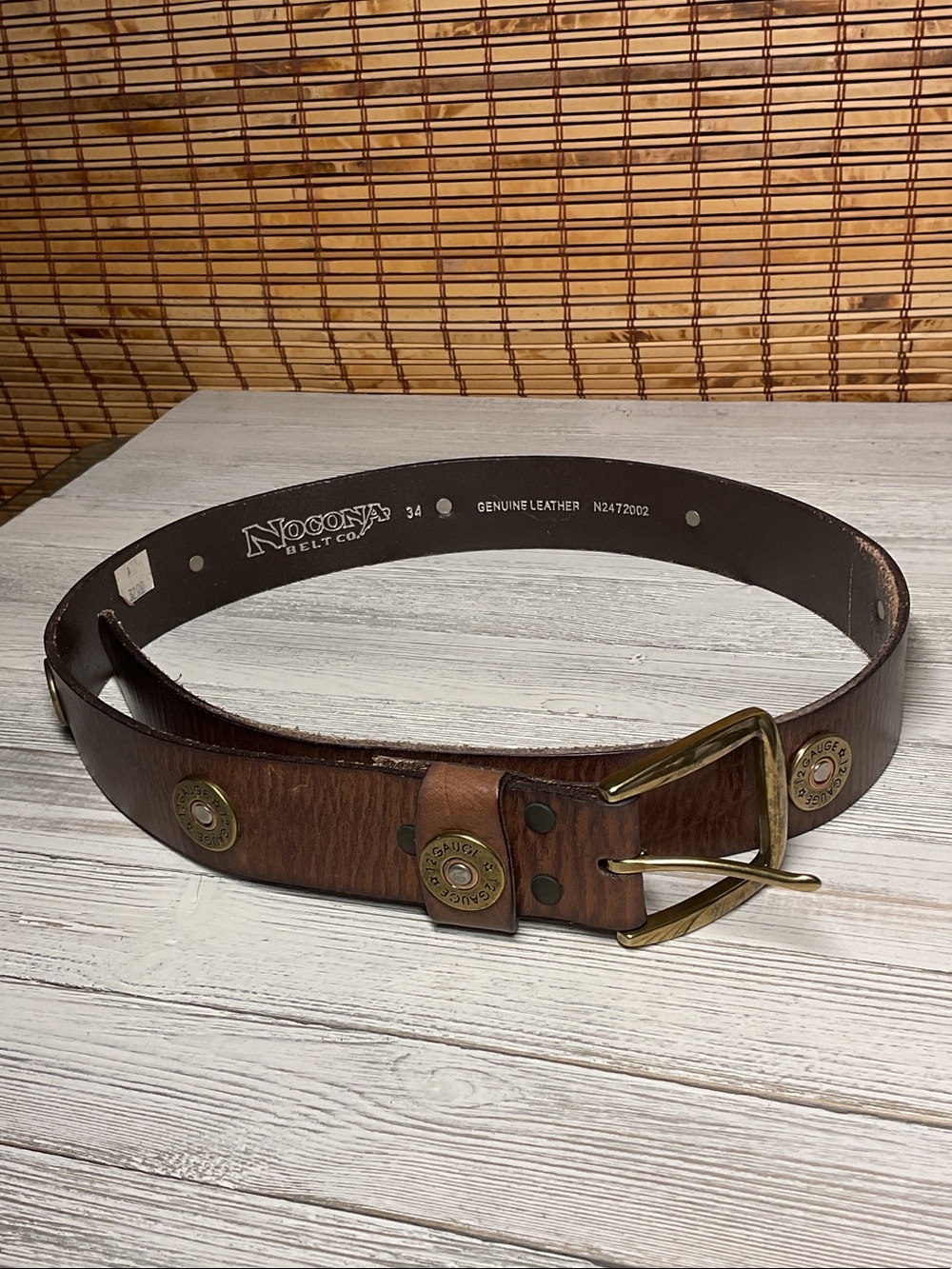 Nocona Western Mens Belt Leather Shotgun Shell Conchos Brown sz34